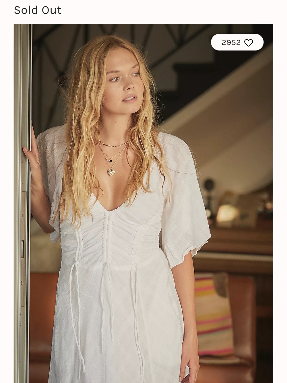 Free People Hard To Resist White Ruched Bodice Midi Dress w/Flutter Sleeves Sz M - Picture 12 of 12